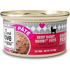 [SnS] $9.99** | 24-Pack 3-Oz I and love and you Wet Cat Food (Beef Right Meow Pate) at Amazon